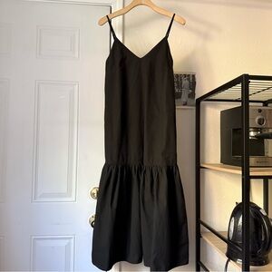 NWT ONE WEDNESDAY black cotton v-neck ruffle hem sleeveless midi dress